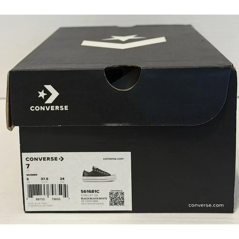 NEW in Box Converse CTAS Lift OX Leather Low Women Size 7 Black White 561681C